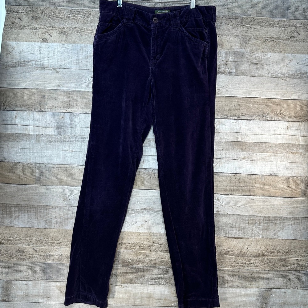Eddie Bauer Womens Tall Purple Velvet Straight Leg Holiday Casual Pants Size 16